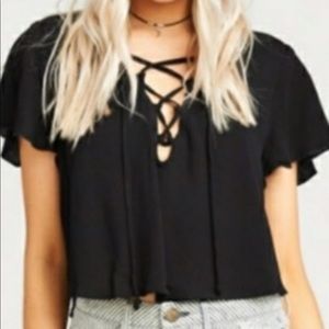 Show Me Your Mumu Oasis Lace Up Crop